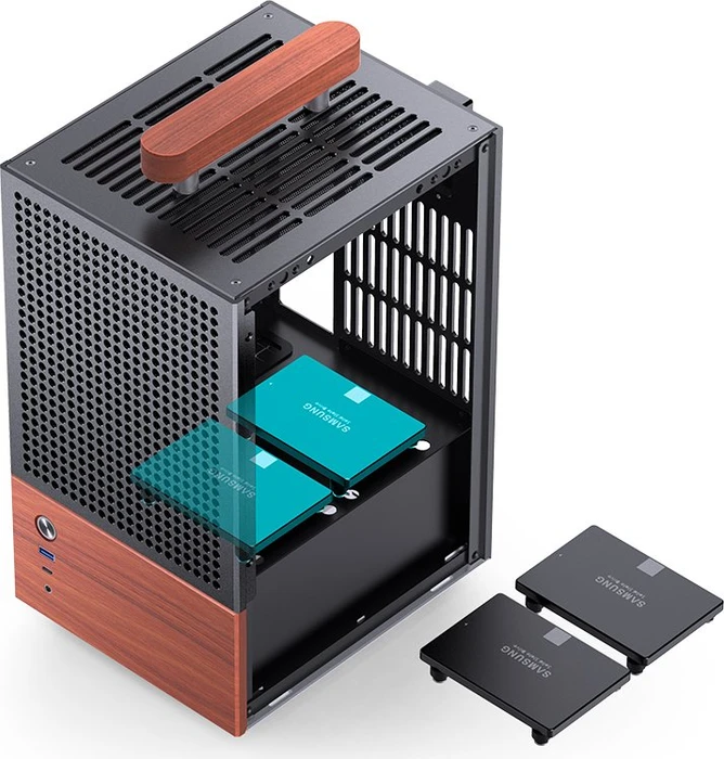Jonsbo T6 Black, schwarz/braun, Glasfenster, Mini-ITX