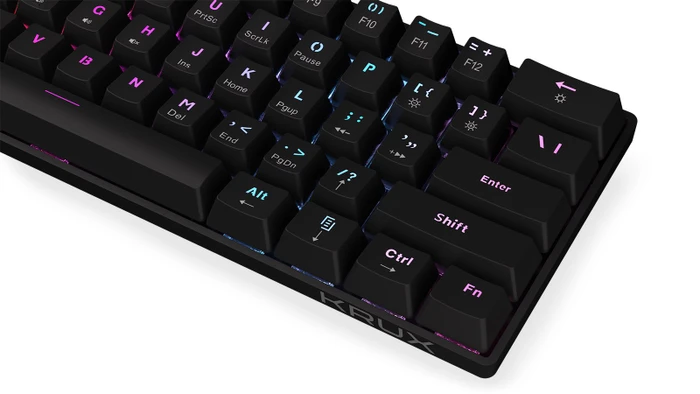 Krux Qara 60%, schwarz, LEDs RGB, Outemu Red, USB, US