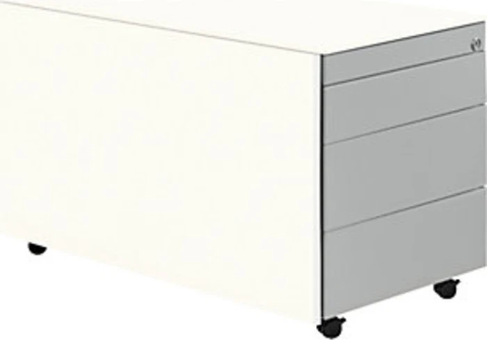 mauser Rollcontainer line, 1x Utensilienauszug, 3x Materialschublade, reinweiß/weißaluminium