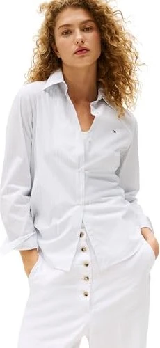 Tommy Hilfiger Regular Fit Popeline Stripe Hemd langarm sky blue (Damen)