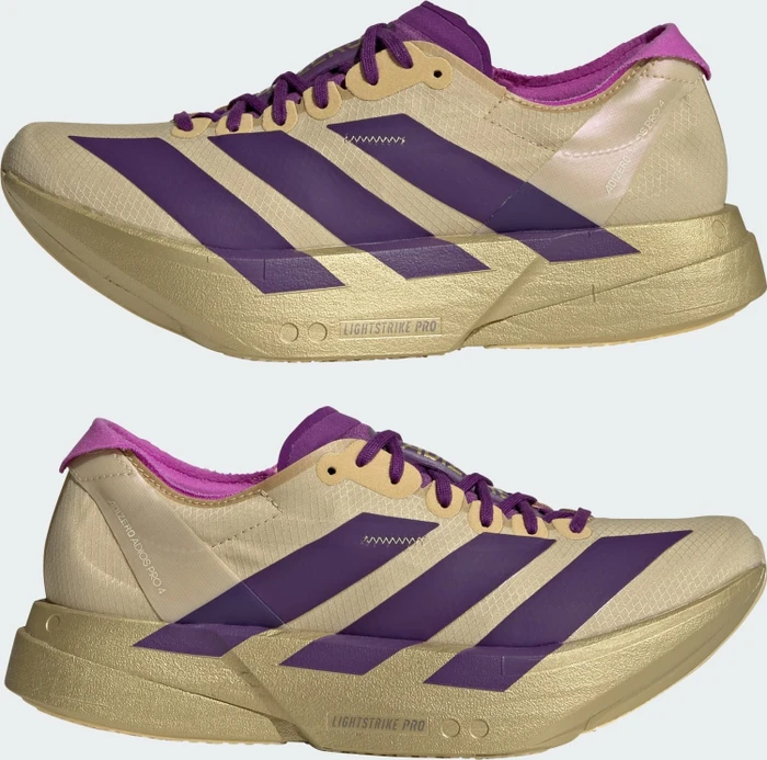 adidas Adizero Adios Pro 4 sand/rich purple/gold metallic (Damen)