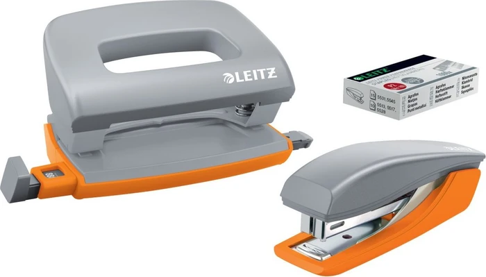 Leitz Urban Chic, Mini-Heftgerät und Locher 5599, grau/orange, Set