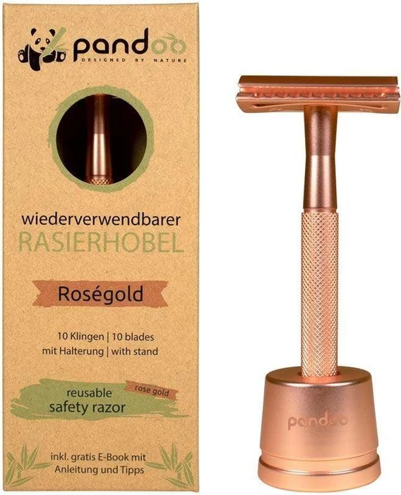 Pandoo Metall Rasierhobel roségold + 10 Wechselklingen