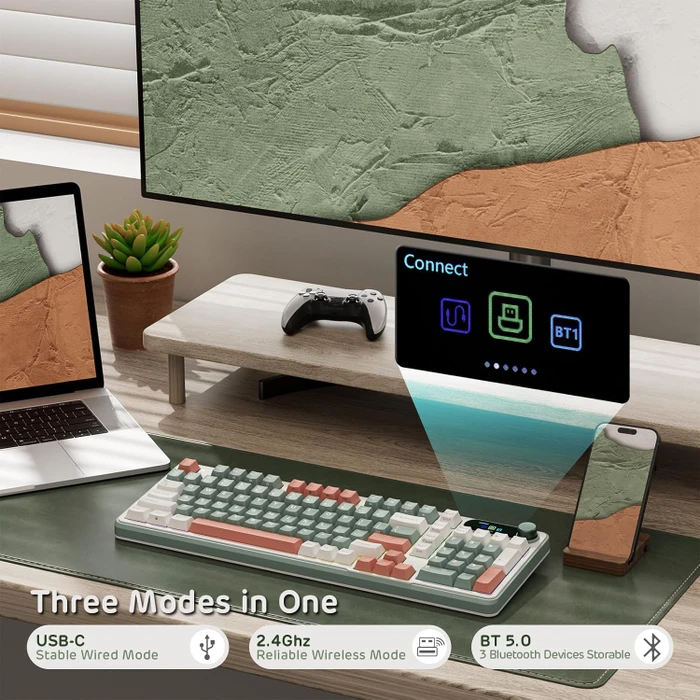 RK Royal Kludge S98, Clay Green, 96%, hot-swap, RK Linear Cream, USB/Bluetooth, US