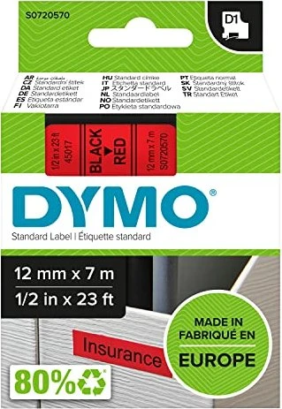 Dymo D1 Beschriftungsband, 12mm, schwarz/rot