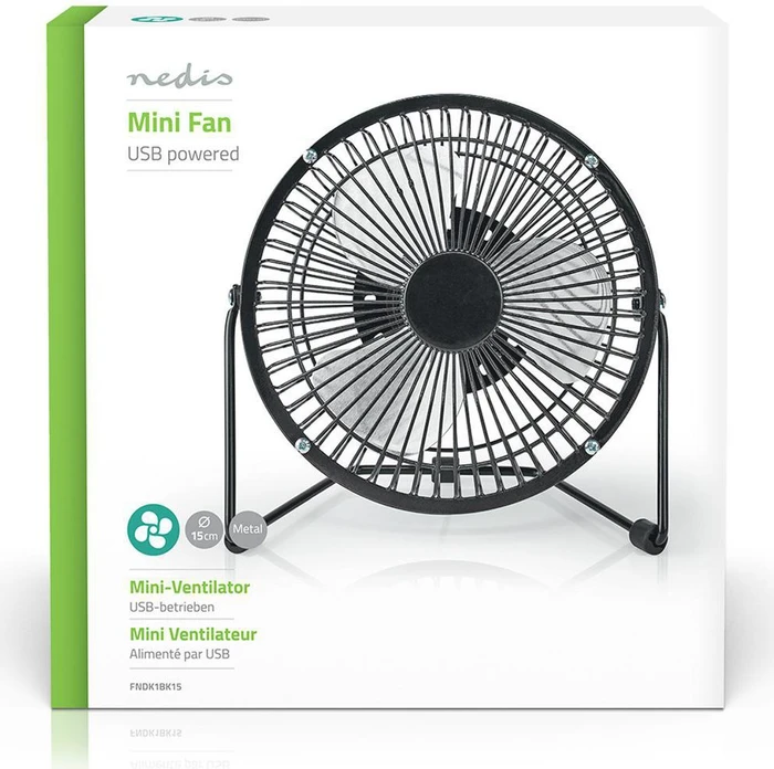 Nedis FNDK1BK15 USB Mini Tischventilator aus Metall 15cm schwarz