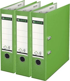 Leitz Qualitäts Ordner 2-Ring 180° Plastik, 80mm, A4, hellgrün, 3er-Pack