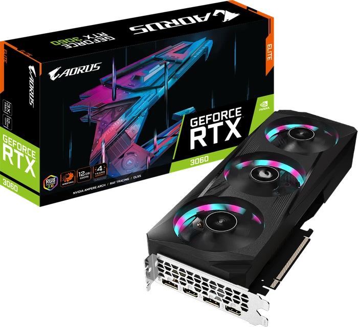 GIGABYTE AORUS GeForce RTX 3060 Elite 12G (Rev. 1.0), 12GB GDDR6, 2x HDMI, 2x DP
