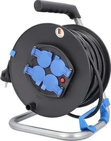 as-Schwabe Sicherheits-Kabeltrommel, Schuko auf 4x Schuko, 50m, IP20, H05RR-F 3G1,5