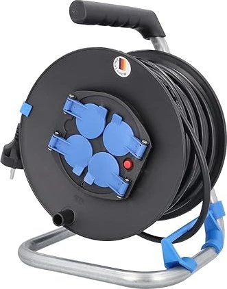 as-Schwabe Sicherheits-Kabeltrommel, Schuko auf 4x Schuko, 50m, IP20, H05RR-F 3G1,5