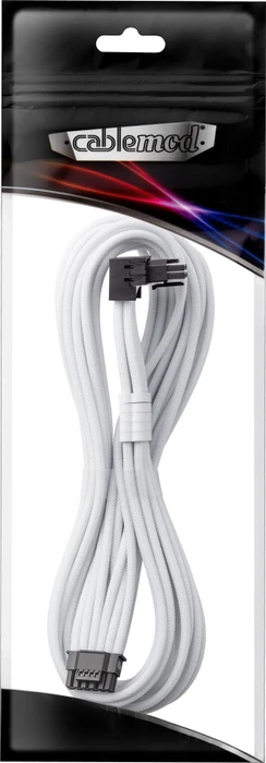 CableMod Universal Pro ModMesh, 12V-2x6 Kabel, StealthSense, natives 12V-2x6 Kabel, 1x 16-Pin PCIe 5.1 Stecker auf 16-Pin PCIe 5.1 Stecker, 90°, Variante B, weiß, 60cm