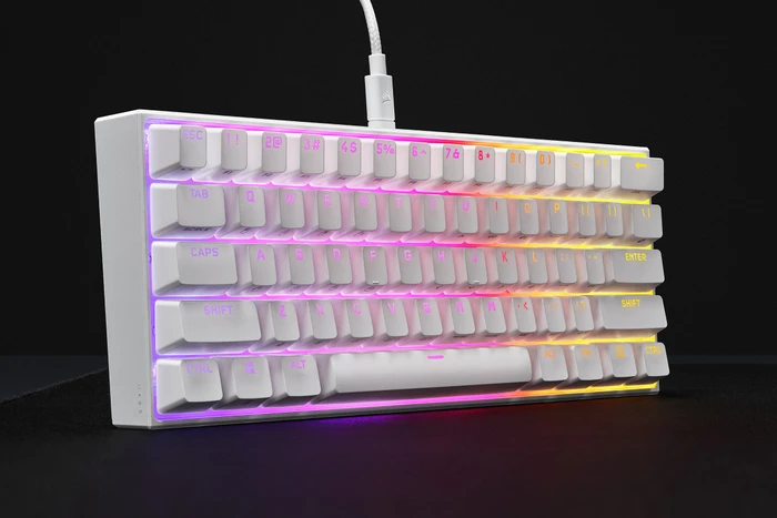 Corsair Gaming K65 RGB Mini, 60%, weiß, MX SPEED RGB Silver, USB, DE