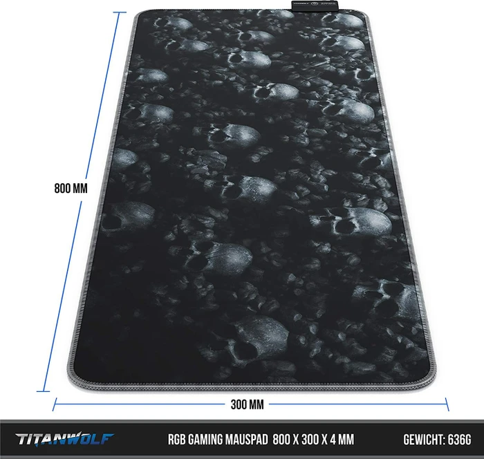 Titanwolf Skulls Lightning RGB XXL Gaming-Mauspad, 800x300mm, schwarz/weiß