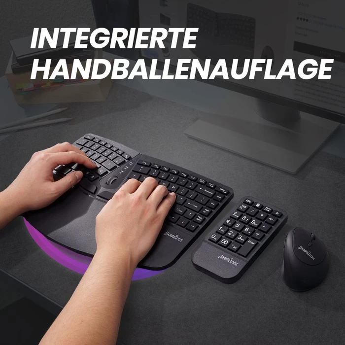 Perixx Periduo 606A 3-in-1 Wireless Compact Ergonomic Keyboard with Vertical Mouse and Numeric Keypad, USB, UK