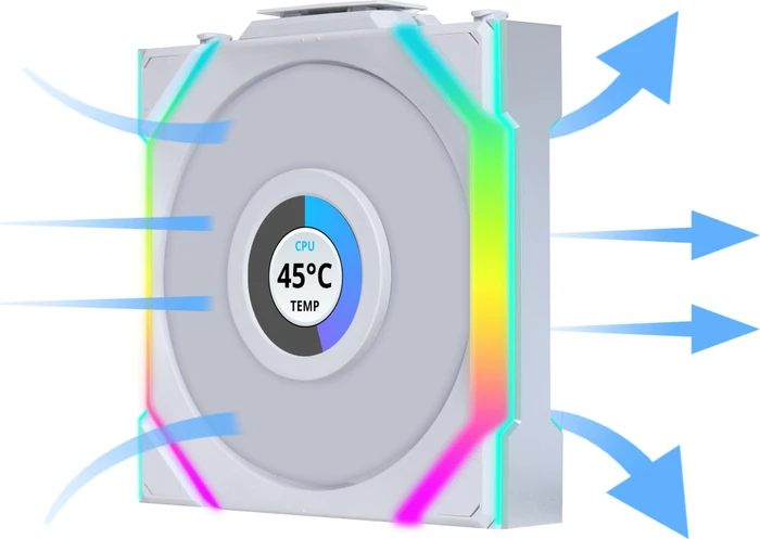 Lian Li Uni Fan SL Wireless LCD 120 ARGB, weiß, LED-Steuerung, 120mm, 3er-Pack