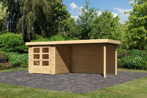 Karibu Askola 2 Gartenhaus inkl. Anbau + Rückwand 2.8m natur
