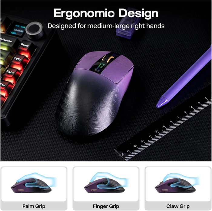 Epomaker Carbonis 8KHz Wireless Gaming Mouse, Black Purple, USB/Bluetooth