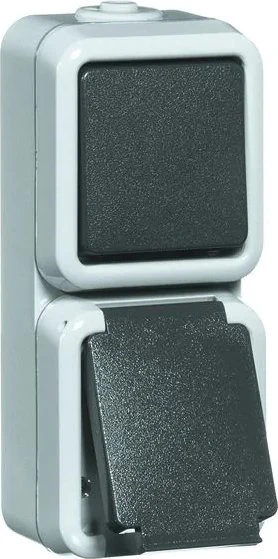 Peha IP54 Kombination Wechselschalter und Steckdose, grau