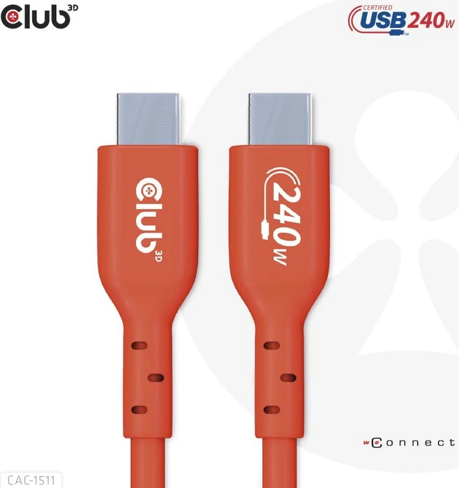 Club 3D USB-C 2.0 Kabel, 480Mb/s, 240W PD EPR, USB-C 2.0 Stecker auf USB-C 2.0 Stecker, 1m