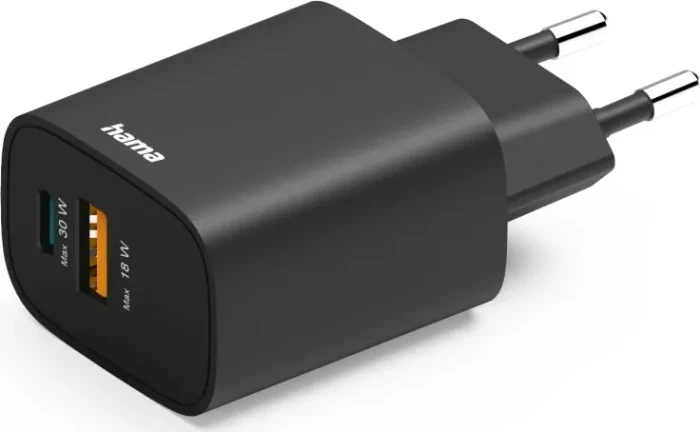 Hama Schnellladegerät 1x USB-A 1x USB-C PD 30W schwarz