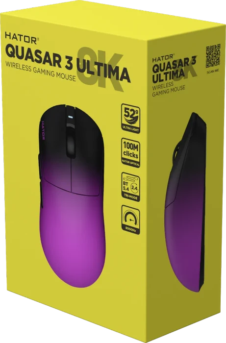 Hator Quasar 3 Ultima 8K Wireless Gaming Mouse schwarz/violett, USB/Bluetooth