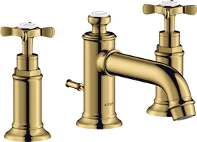 Hansgrohe Axor Montreux 3-Loch Waschtischarmatur 30 mit Kreuzgriffen und Zugstangen-Ablaufgarnitur polished goldoptik