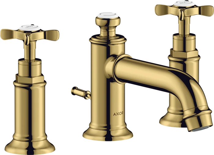 Hansgrohe Axor Montreux 3-Loch Waschtischarmatur 30 mit Kreuzgriffen und Zugstangen-Ablaufgarnitur polished goldoptik