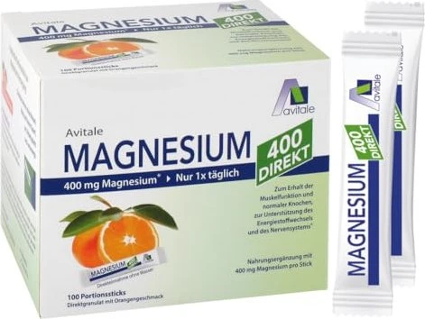 Avitale Magnesium 400 Direkt Pulver Portionsbeutel, 100 Stück