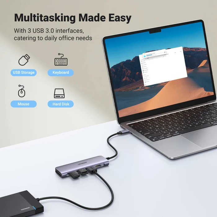 Ugreen Revodok 106 grau, USB-C 3.0 [Stecker]