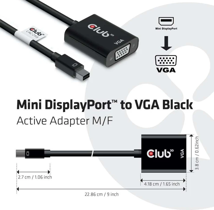 Club 3D Mini DisplayPort 1.1a [Stecker] auf VGA [Buchse] Adapterkabel, 22cm