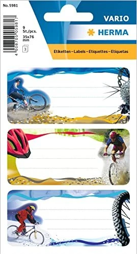 Herma Buchetiketten Mountain-Bike, 76x35mm, mehrfarbig, 3 Blatt (9 Etiketten)
