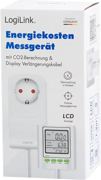 LogiLink Energiekosten-Messgerät mit CO2-Emissionsberechnung/Verlängerungskabel