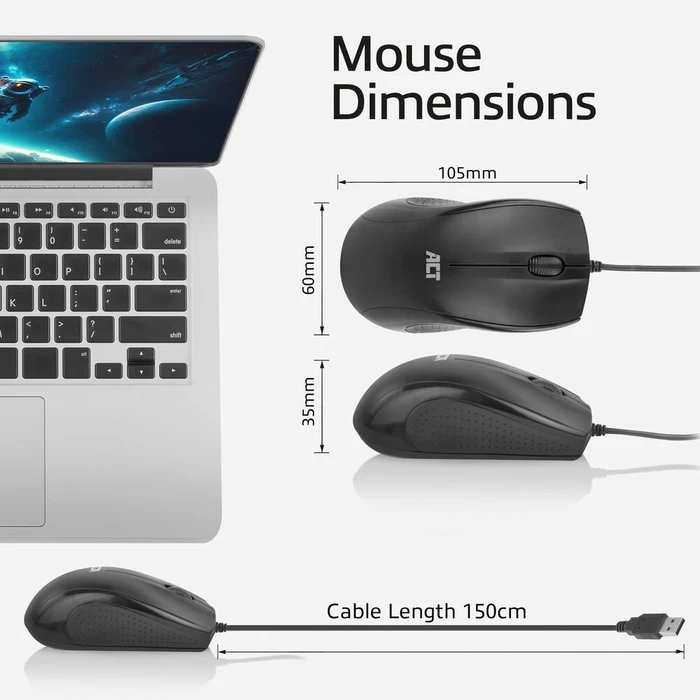 Act Wired Full-size Optical Mouse 1000dpi, schwarz, USB