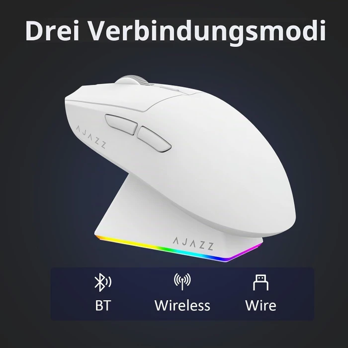 Ajazz AJ139 V2 MC Gaming Mouse mit Ladestation, weiß, USB/Bluetooth