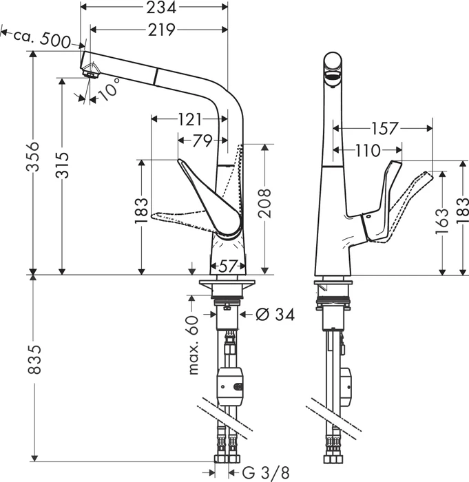 Hansgrohe Metris M71 320 1jet mit Ausziehauslauf chrom
