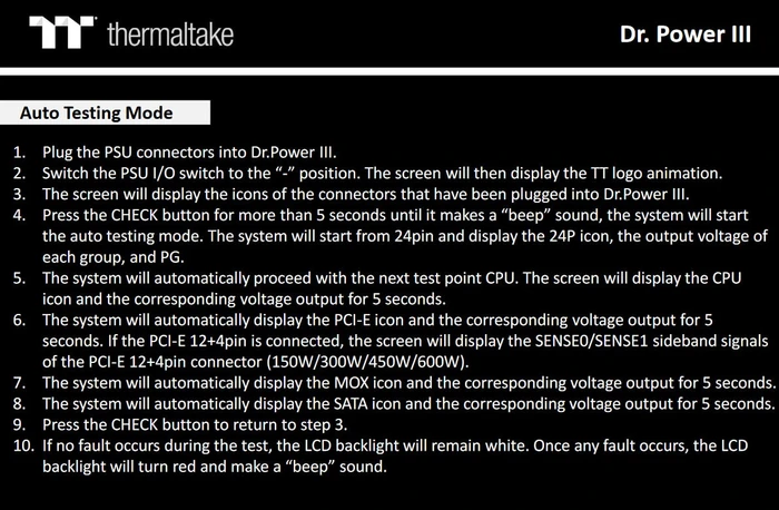 Thermaltake Dr. Power III, Netzteiltester