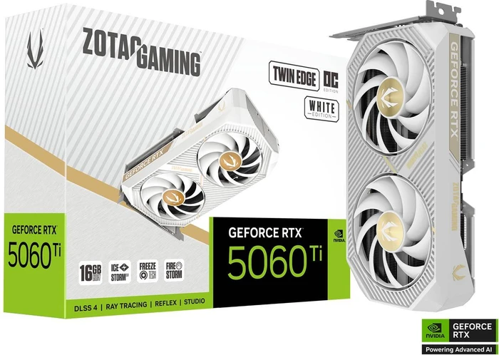 Zotac Gaming GeForce RTX 5060 Ti Twin Edge OC White Edition, 16GB GDDR7, HDMI, 3x DP