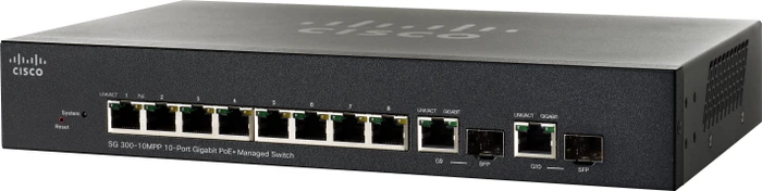 Cisco SG300 Desktop Gigabit Managed Switch, 8x RJ-45, 2x RJ-45/SFP, 124W PoE+
