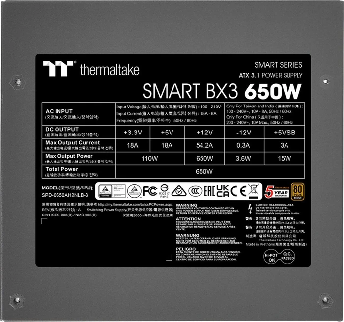 Thermaltake Smart BX3 650W, ATX 3.1