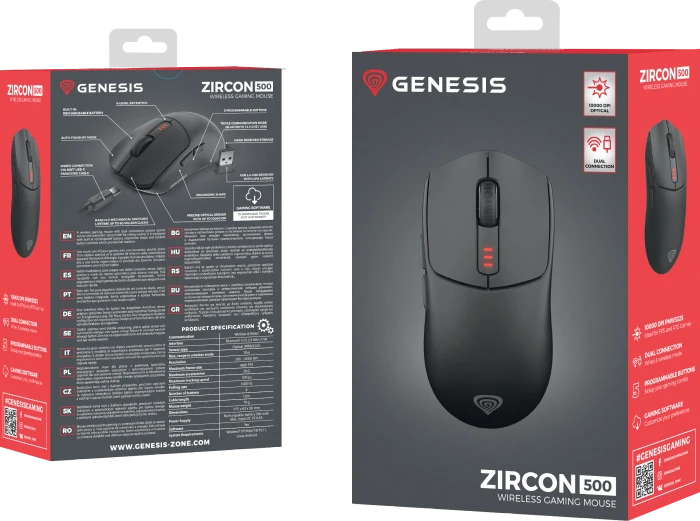Genesis Zircon 500 Wireless Gaming Mouse schwarz, USB/Bluetooth