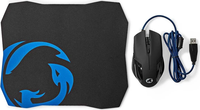 Nedis Gaming Mouse und Mousepad Set, schwarz, USB