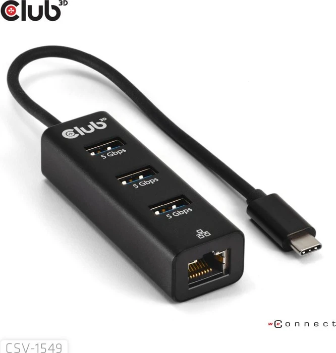 Club 3D USB-Hub mit LAN-Adapter, USB-C 3.0 [Stecker]