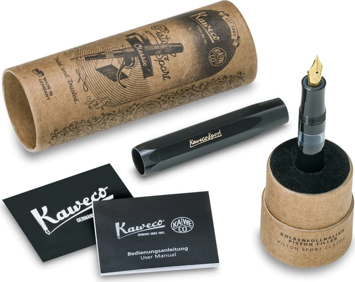 Kaweco Piston Sport Classic black/gold, rechte Hand, extra fein