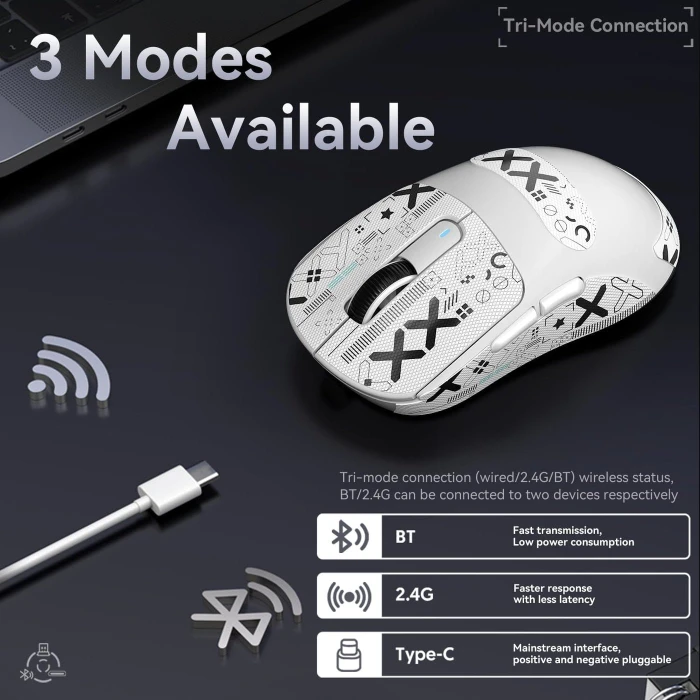 Attack Shark X3 Wireless Gaming Mouse weiß, inkl. Grip Tape, USB/Bluetooth
