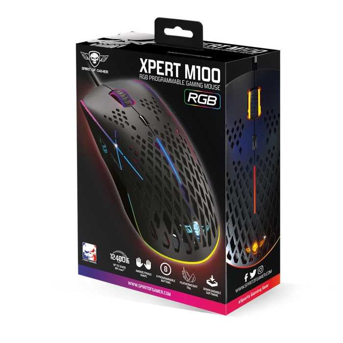 Spirit of Gamer Xpert-M100 RGB Lightweight Gaming Maus schwarz, USB