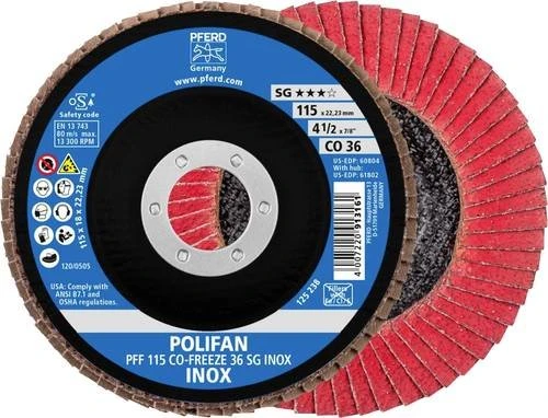 Pferd PFF 115 CO-FREEZE 36 SG INOX POLIFAN Fächerschleifscheibe K36, 115x22.23mm, 10 Stück