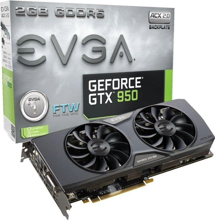 EVGA GeForce GTX 950 FTW, 2GB GDDR5, DVI, HDMI, 3x DP