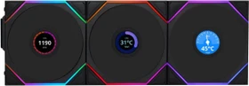 Lian Li Uni Fan TL LCD Wireless 120 RGB Reverse Blade, schwarz, LED-Steuerung, 120mm, 3er-Pack