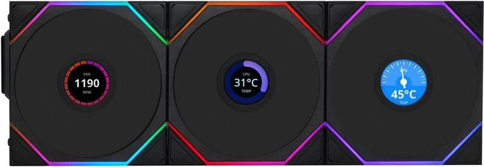 Lian Li Uni Fan TL LCD Wireless 120 RGB Reverse Blade, schwarz, LED-Steuerung, 120mm, 3er-Pack