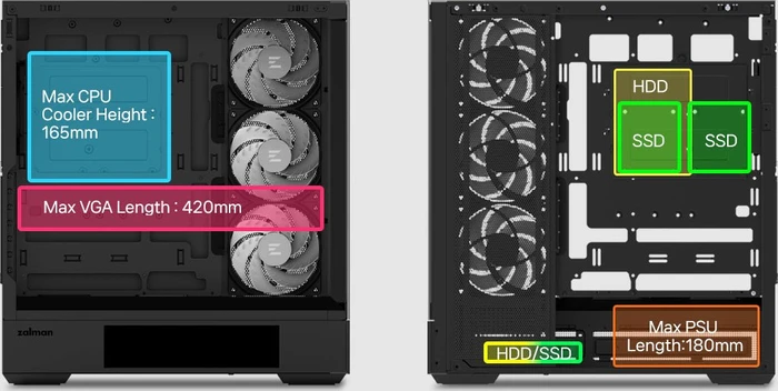 Zalman P40 DS Black, schwarz, Glasfenster